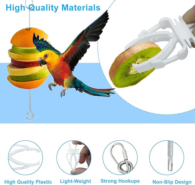 Zorfeter 6 PCS Bird Food Treats Skewer, Parakeet Hanging Food, Stainless Steel Fruit Vegetable Stick Holder for Cockatoo Cockatiel Cage/Treating Tool