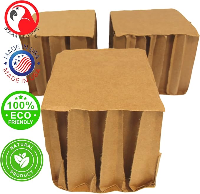 Bonka Bird Toys 3751 Pk3 Jumbo 4" Cardboard Cubes Large Parrot Chew Foot Talon Cage Toy, Amazon, African Grey, Pionus, and Similar