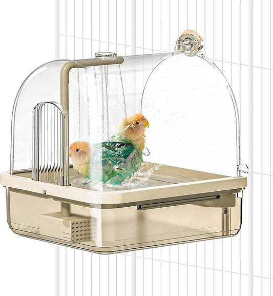 Bird Bath, Parrot Bathtub, Automatic Parrot Shower Bath with Pump, Large-Capacity Water Tank,Automatic Circulating Water Bathtub for Pet Birds, Parakeet, Cockatoo, Cockatiel, Lovebird (Brown)