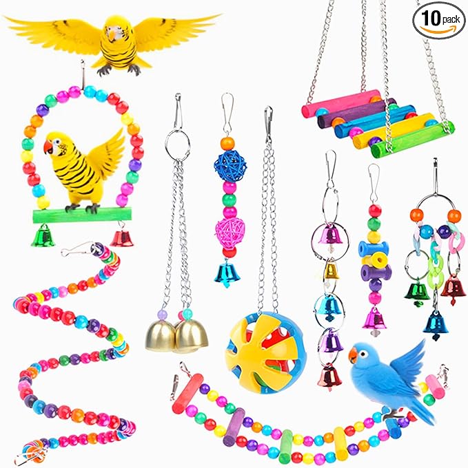 Bird Swing Standing Chewing Training Hanging Toy Hammock Climbing Ladder Drawbridge Birdie Perches Platform for Conure,Cockatiel,Mynah,Love Birds,Finches,Budgerigar,Pigeon