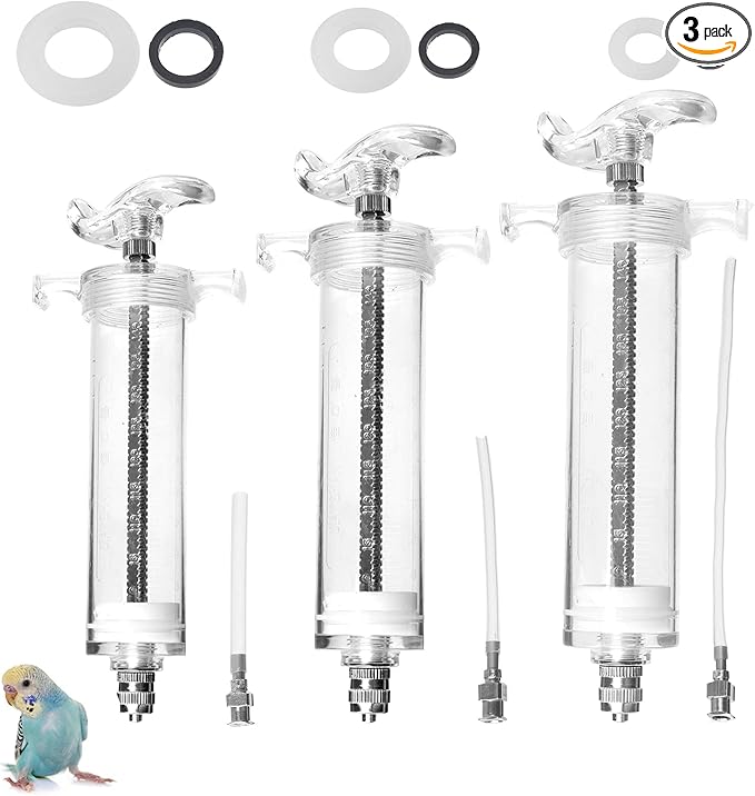 OBANGONG 3 PCS Bird Feeding Syringe Feeding Tubes for Baby Birds Used for Pet Sick Bird Parrot Feed Milk or Medicine,with 3 Curved Tubes 50ml,20ml,10ml