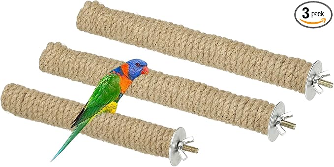 Parrot Perch, Wooden Parrot Perch Stand Toy, Paw Grinding Stick, Bird Cage Accessories, 2 Sizes (Wood Color, 3 Pack) Birds Toys Intended for Cage/Parakeets/Conure/Budgie