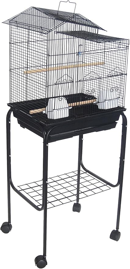 YML 5894 3/8" Bar Spacing Villa Top Bird Cage with Stand, 18" x 14"/Small, Black