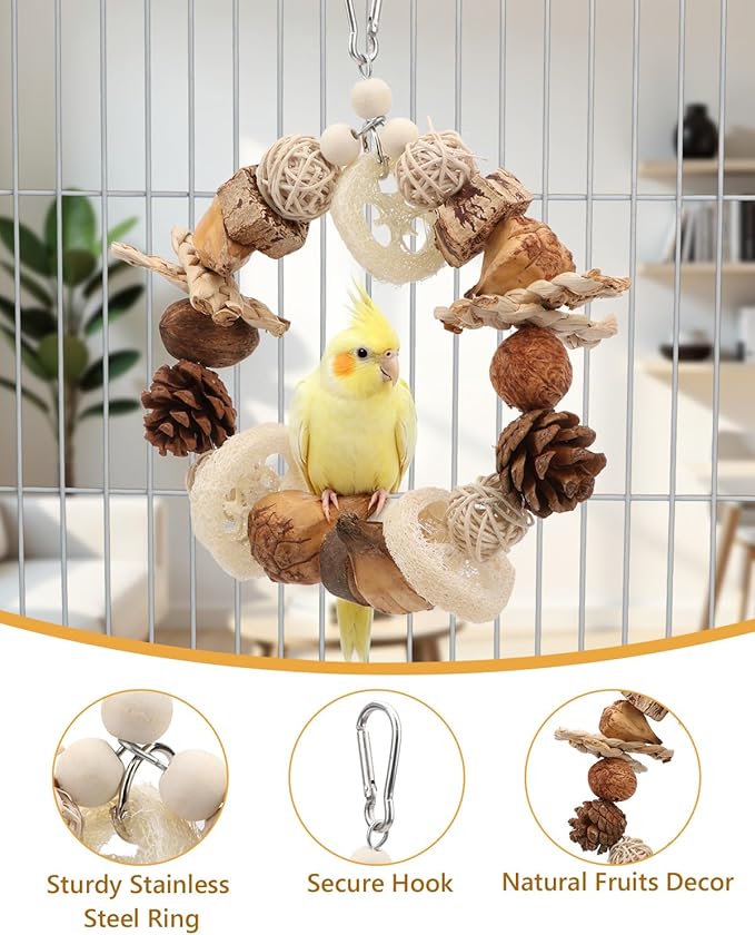 Hypeety Bird Swing for Cage Sisal-Wrapped Natural Wooden Perch Bird Foraging Round Swing Toys Parrot Stable Triangle Hanging Balance Training Toys for Lovebirds Cockatiels Budgies and Small Birds