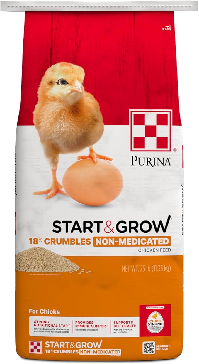 Purina Start and Grow | Non-Medicated Chick Feed Crumbles | Nutritionally Complete - 25 Pound (25 lb.) Bag