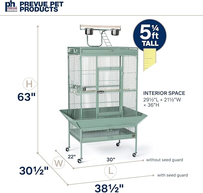 Prevue Hendryx Pet Products Wrought Iron Select Bird Cage 3153SAGE, Sage Green, 30-Inch by 22-Inch by 63-Inch