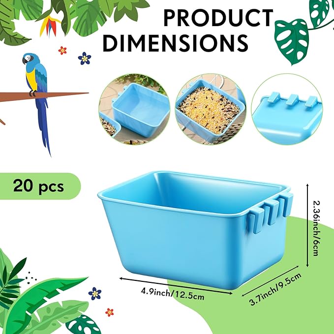 Maxdot 20 Pcs Chicken Water Feeder Cups 16 oz Pigeon Bird Feeder Cups Hanging Cage Chicken Water Cup for Pet Parrot Rooster Parakeet Bunny Gamefowl Poultry Wire Hutch(Light Blue)