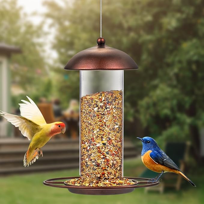2 Pack Metal Wide Bird Feeders - Hanging Outdoor Bird Feeder with 1.6lbs Capacity, Strong Wire Lanyard for Garden Yard Decoration (YD-2)