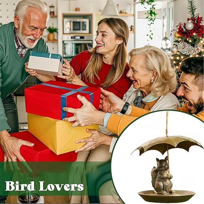 Animal Bird Feeder with Umbrella, Metal Squirrels Feed,Squirrel Umbrella Birds Feeder Birds Feeds for Outdoors Funny Cat Dog for Home Outdoor Decoration and Bird Enthusiasts (Cat)