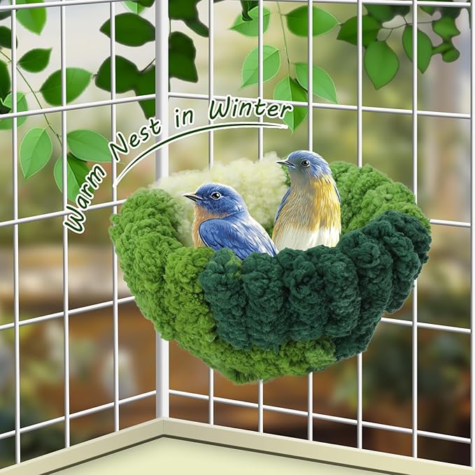 Admaison Bird Nest for Cage,Plush Hanging Bird Bed for Parakeet,Breeding Bird House for Conure,Budgie,Cockatiel,Lovebird,Canary,Finch,Hamster,Small Pets,Warm Nest(Green, L)