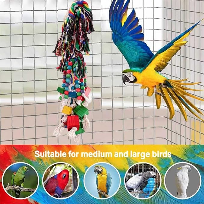 Durable Bird Toys for Large Parrots Parrot Toys for Macaws & African Greys Natural Wood, Squeaky, Chew & Climbing Toys for Large Birds, Safe & Eco-Friendly