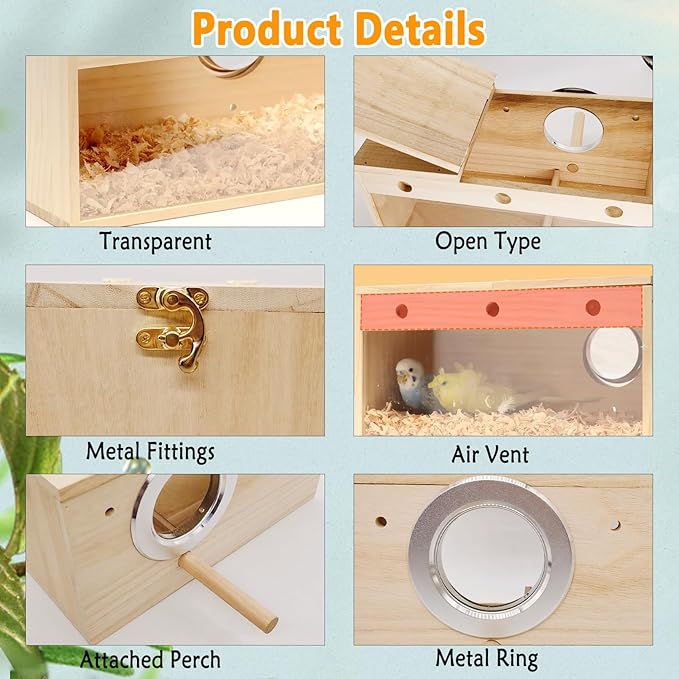 kathson Parakeet Nesting Box,Transparent Parrots Breeding Mating Boxes Nest House,Bird Cage Nesting Box for Cockatiel,Budgie,Lovebirds,Conure,Finch,Canary,L