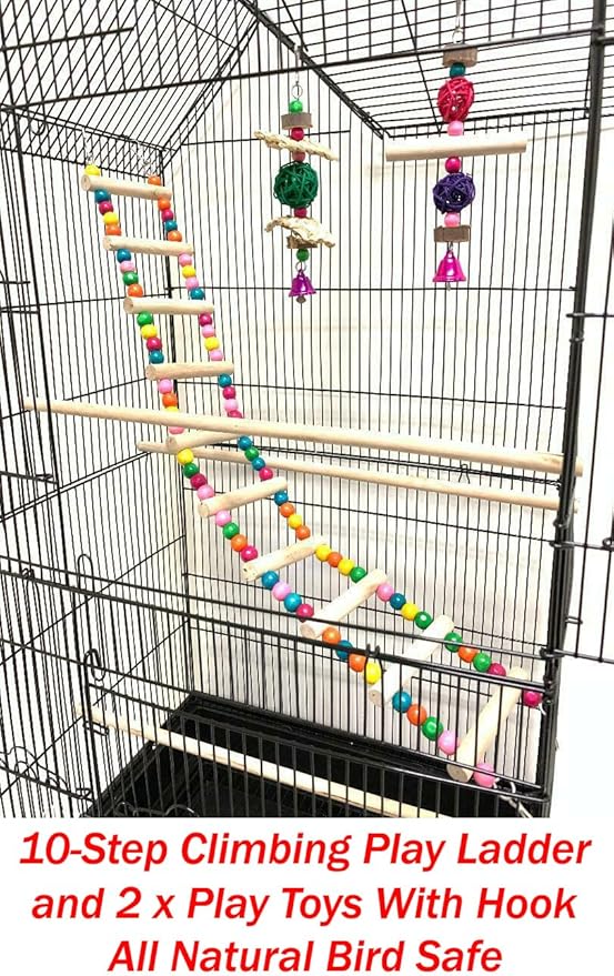 37-inch Portable Hanging Medium Flight Bird Cage for Cockatiel Sun Quaker Parakeet Green Cheek Conure Parrotlet Finch Canary Budgie Lovebird Small Parrot Travel Bird Cage (Black, with Toy)