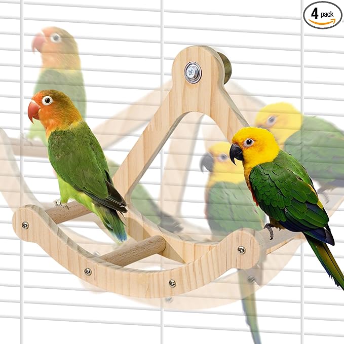 Bird Stand Perch Toy,Interactive Rocking Parakeet Toy and Perch, Wooden Exercise Wheel Cockatiel Toy, Intelligence Puzzle Enrichment Toys,Bird Playground Play Stands for Conure Budgie(A)