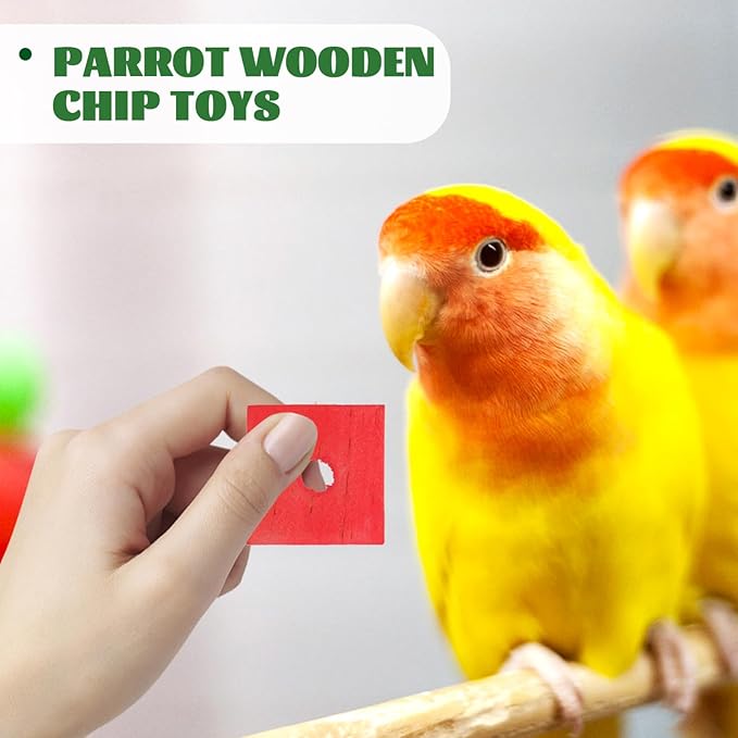 SEWACC 100pcs Parrot Wooden Chewing Toys, Bird Toy Wood Blocks, Mini Wood Chips for DIY Playing Chewing Shredding