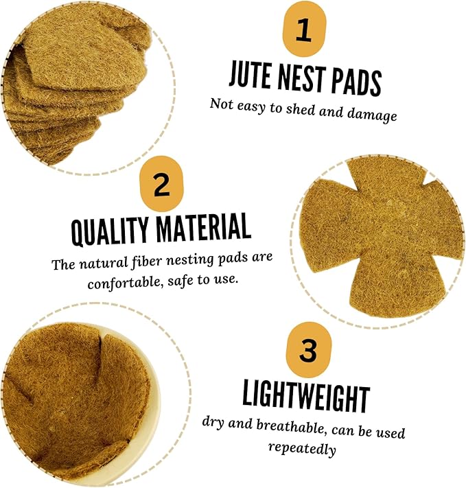 Natural Jute Pads, Bird nest, Canary nest Material, Parakeet, Bird nest Material, Nesting, nest pad, Finch Nesting Material, Breathable, Durable and Reusable Without Chemicals, (Pack of 10)