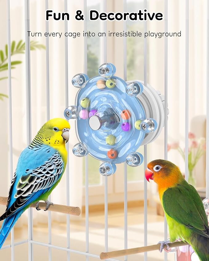 Pawfly Bird Toys for Parakeets, Colorful Spinning Wheel Chew Toy, Interactive Spinner Rattle Parrot Toys, Cockatiel Toy, Parakeet Toys, Bird Cage Accessories for Entertainment Chewing Exercise, Blue