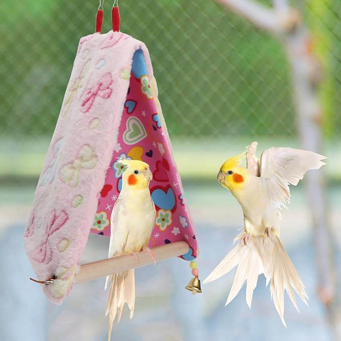 Bird Plush Perch Tent Winter Warm Triangle Hammock Nest Bed for Parrot Budgie Parakeet Cockatiel Lovebird (M)