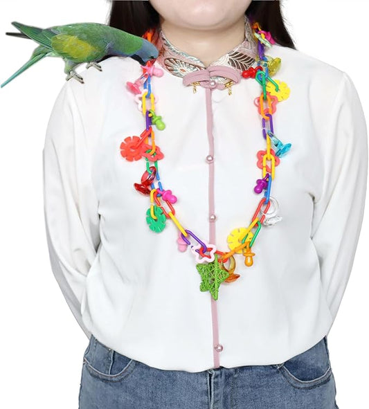 tinkare 2 Pack Bird Necklace Toy Rainbow Necklace Bird Toy Bird Chewing Toy Cage Links Bird Swing & Climbing Chain for Smaller-Sized Birds