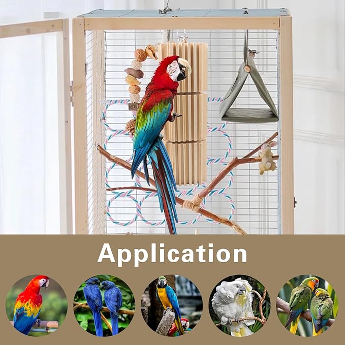 Large Parrot Chew Toys, Bird Wooden Block Chewing Toy, Hanging Bird Foraging Toy Beak Grinding Blocks for African Grey, Amazon Parrots, Macaws Cockatoo, and Large Birds