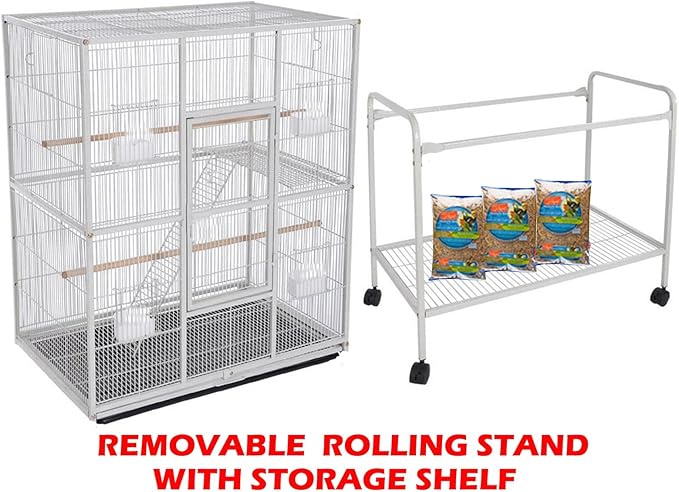 54" Large Wrought Iron Breeding Flight Canary Parakeet Cockatiel Lovebird Finch Cage Side Nesting Doors with Removable Rolling Stand