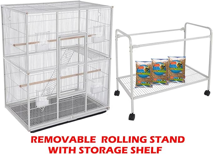 54" Deluxe Large Breeding Breeder Rolling Flight Cage Tight 1/2-inch Bar Spacing Side Nesting Door for Canary Parakeet Cockatiel Lovebird Finch with Detachable Rolling Stand