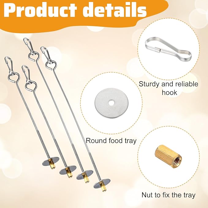 Nogeqi 4PCS Bird Cage Food Holder with Hook, Stainless Steel Bird Feeder for Cage, Parrot Fruit Skewers, Birds Foraging Toys for Macaw Parakeet Parrot Budgie (2 Sizes)