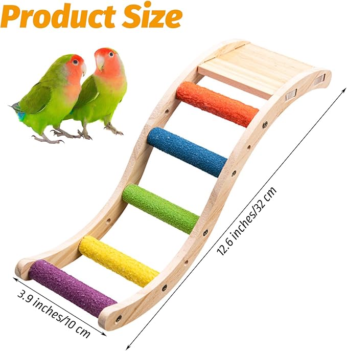 Hamiledyi Nature Wooden Bird Ladder Pet Parrots Climb Bridge Exercise Stands for Parakeet Climbing Chewing Bridge Bird Cage Accessories for Cockatiel Parakeet Lovebirds Budgie (Colorful)