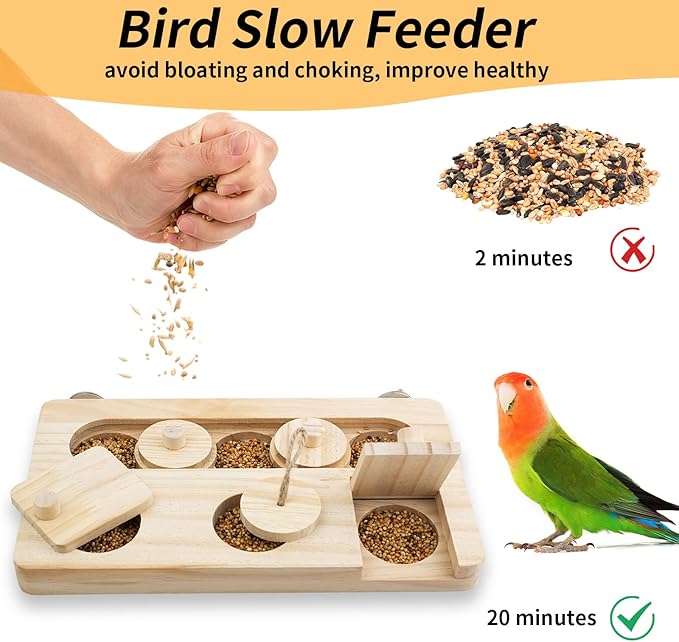 FlidRunest Wooden Bird Foraging Toys, Interactive Bird Foraging Toys Puzzle for Cage, Parakeet Training Intelligence Enrichment Toys, Parrot Cage Slow Feeder for Parakeet, Cockatiel, Sun Conures