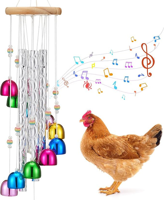 WinnerWhy Chicken Chew Toys for Coop Silver Chicken Wind Chime Enrichment Toys Art Hanging Decoration for Bird Parrot Parakeet Budgerigar Lovebird