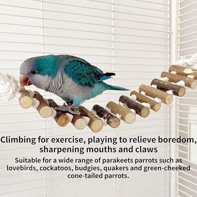 Rope Ladder Bird Toy, Wood Stairs Climbing Activity Attachment Natural Wooden Step Swing Hanging Chewing Pet Bridge Cage Birdcage Lovebirds Rodent Parakeet Parrot Cockatiel Gecko Hermit Crab
