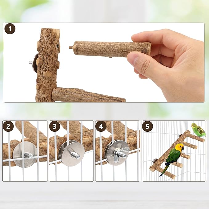 Hypeety Bird Ladder Perch for Cage Natural Wood Bird Bridge Climbing Chewable Toys Parrot Exercise Ladder for Cockatiels Parakeets Small Birds to Play Stand and Climb