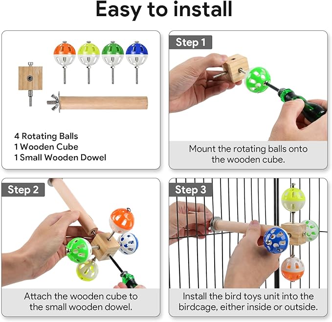 Bird Stand Perch Toy with Rotating Balls, Bird Toys for Parakeets, Ideal for Parakeets, Cockatiels & Lovebirds (NOT for Too Small BIRDCAGES - Avoid Unwanted Returns)(1PCS)