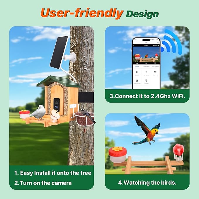 Smart Bird Feeder with Camera Solar Powered, 4K UHD Video Live Stream 8MP Photos, AI Bird Species Identification, Instant Arrival Alerts, Weatherproof Bamboo Design, Best Gift for Bird Lovers