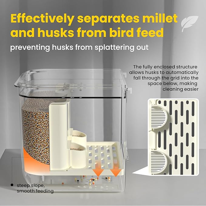 No Mess Automatic Bird Feeder,Multifunctional Parrot Seed Feeders,Transparent Seed Food Container,Bird Cage Accessories for Canaries Budgies Lovebirds Conures Cockatiels