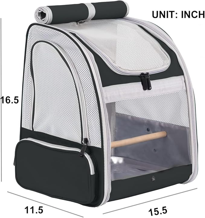 Bird Backpack Carrier with Stand Perch, Bird Travel Backpack for Hiking, Airline Approved Black Bird Backpack