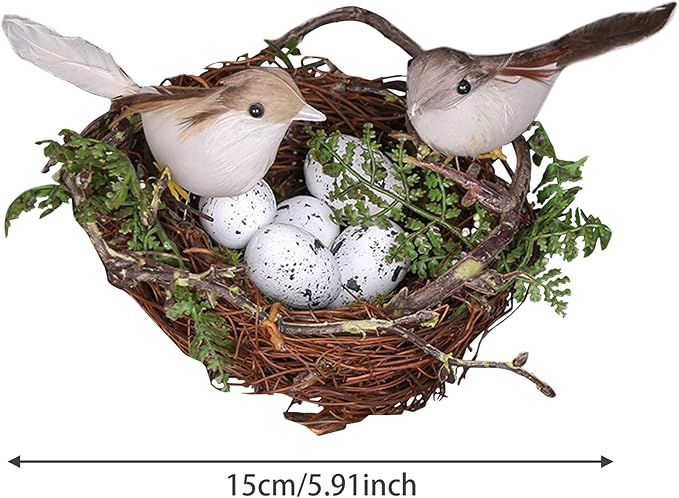 Artificial Bird Nest 1 Set Cute Realistic Birds Decor Natural DIY Bird Ornaments Decorative 5.9in Birds Nest Decorative Accessories for Photography Garden Yard Home