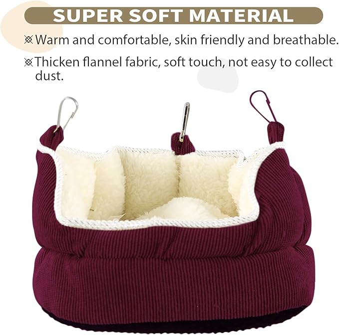 QBLEEV Bird Nest House Winter Warm Bird Bed for Cage Hanging Bird Hammock Soft Plush Snuggle Hut Tent, Parrot Cage Accessories Birds Hideaway Sleeping Bed for Budgie Parakeet Cockatiel, Red