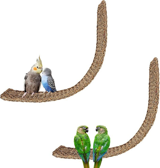 39 x 7 Inches Seagrass Mat, Natural Grass Woven Bird Net Hammock Mat, Climbing Rope Ladder Chew Toy, Cage Accessories for Parrots, Psittacines, Cockatiels, Hamsters, Lovebirds, Mice (2 Pack)