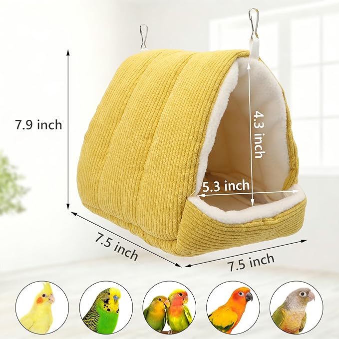 Bird Nest House Winter Warm Bird Bed Hanging Hammock Hideaway Hut for Parakeets Budgies Cockatiels Conures Quaker Parrot (Yellow)