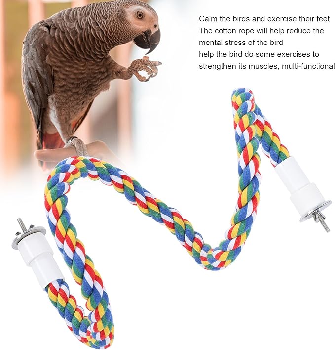 2PCS 23.6" Bird Rope Perches for Parakeets, Soft Cotton Parrot Perch with Quick Fixing Screws, Colorful Bird Cage Accessories for Cockatiels, Budgie, Canary, Comfy Perch Toy for Cage, 0.8in Dia