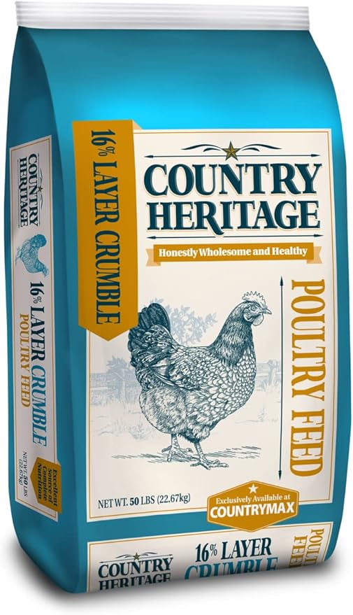 Country Heritage Chicken Layer Crumble 50lbs - 16% Protein Feed for Increased Egg Production & Strong Eggshells, High Protein