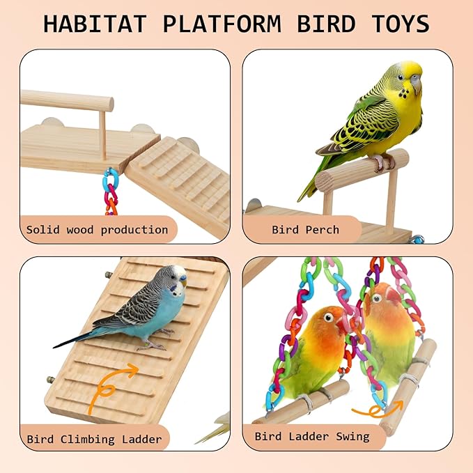 Bird Perches Platform Swing with Climbing Ladder Birds Toys Cage Accessories for Cockatiels, Lovebirds, Pacific Parrotlets,Chinchilla, Hamster Play Gym Exercise Stand