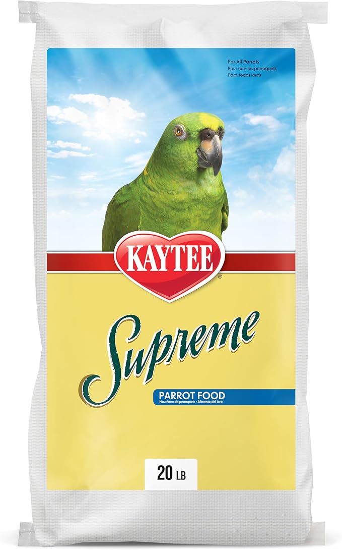 Kaytee Supreme Pet Parrot Food, Natural Seed & Grain Blend with Added Vitamins & Minerals, No Artificial Colors or Flavors, 20 Pounds