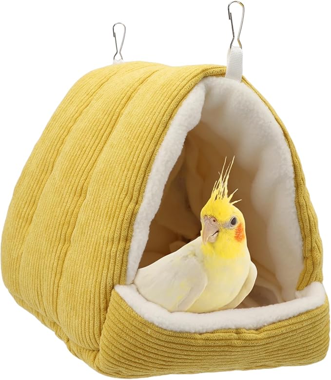 Bird Nest House Winter Warm Bird Bed Hanging Hammock Hideaway Hut for Parakeets Budgies Cockatiels Conures Quaker Parrot (Yellow)