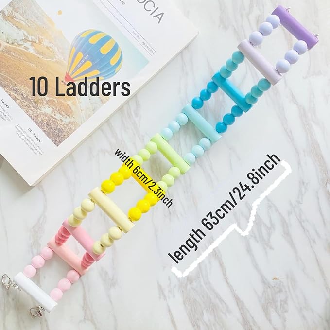 Bird Climbing Ladder: Rainbow Wooden Ladders Swing Chewing Toys Hanging Pet Bird Cage Accessories Hammock Swing Toy for Small to Medium Breeds (Large: 10 Ladders)