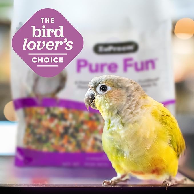 ZuPreem Pure Fun Bird Food, Parrot, Conure, Caique, African Grey, Eclectus, Small Cockatoo, Seed and Pellet Blend for Medium Large Birds, Bird Food Mixer Topper, Enriching Variety (ML, 2 lbs)