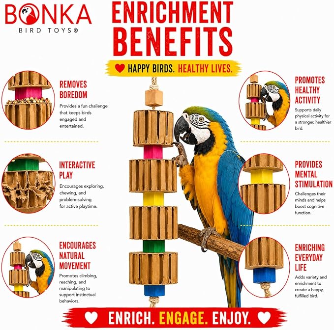 Bonka Bird Toys 3750 Big Quad Blocks N Cube 12" Wood and Metal Hanging Chew Toy for Medium to Large Birds Parrot Cage Enrichment