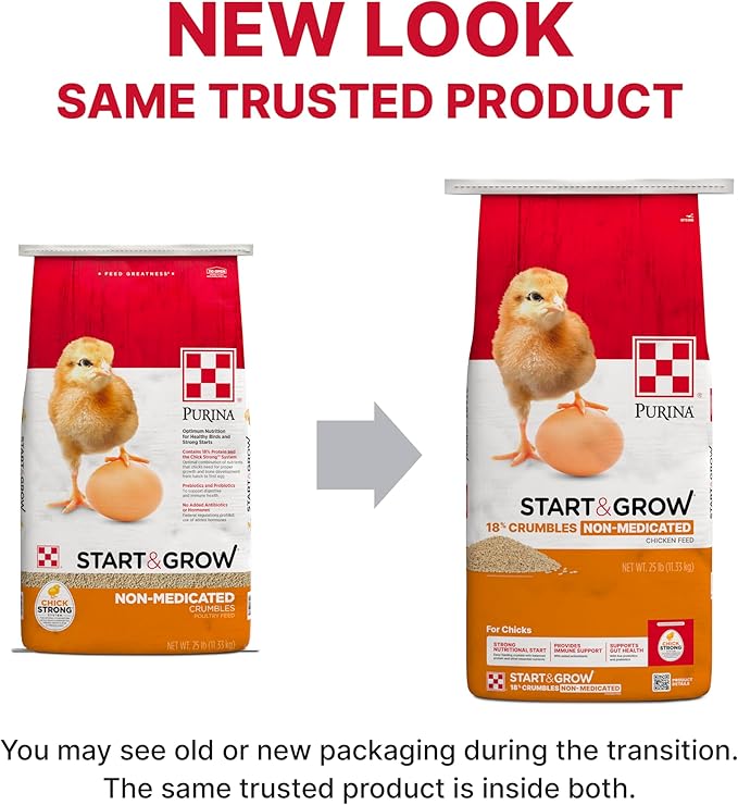 Purina Start and Grow | Non-Medicated Chick Feed Crumbles | Nutritionally Complete - 25 Pound (25 lb.) Bag