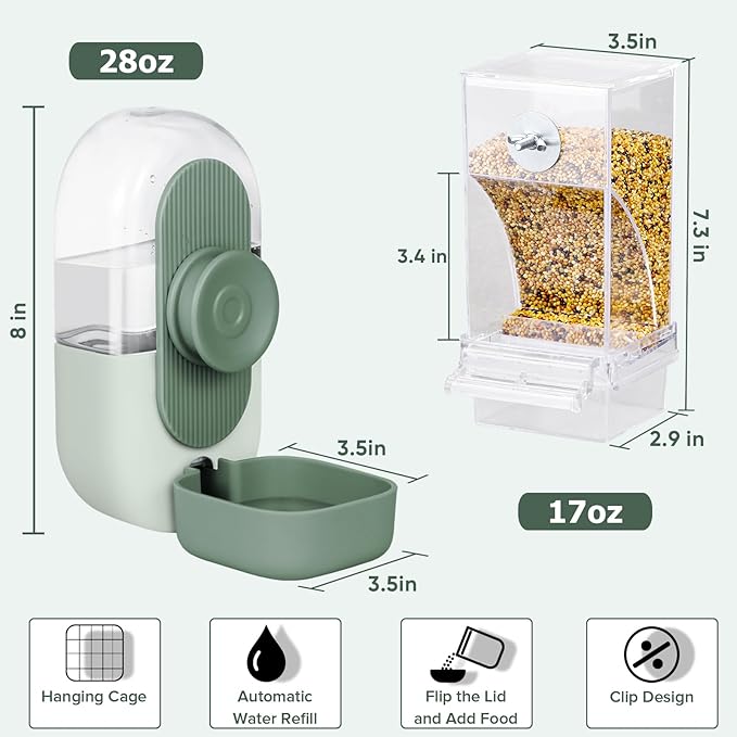 Lemtrflo No Mess Bird Feeder & Water Dispenser Set - Automatic Feeding & Hydration, Parakeet Cage Accessories for Parrots, Cockatiels, Finches, Lovebirds & Budgies